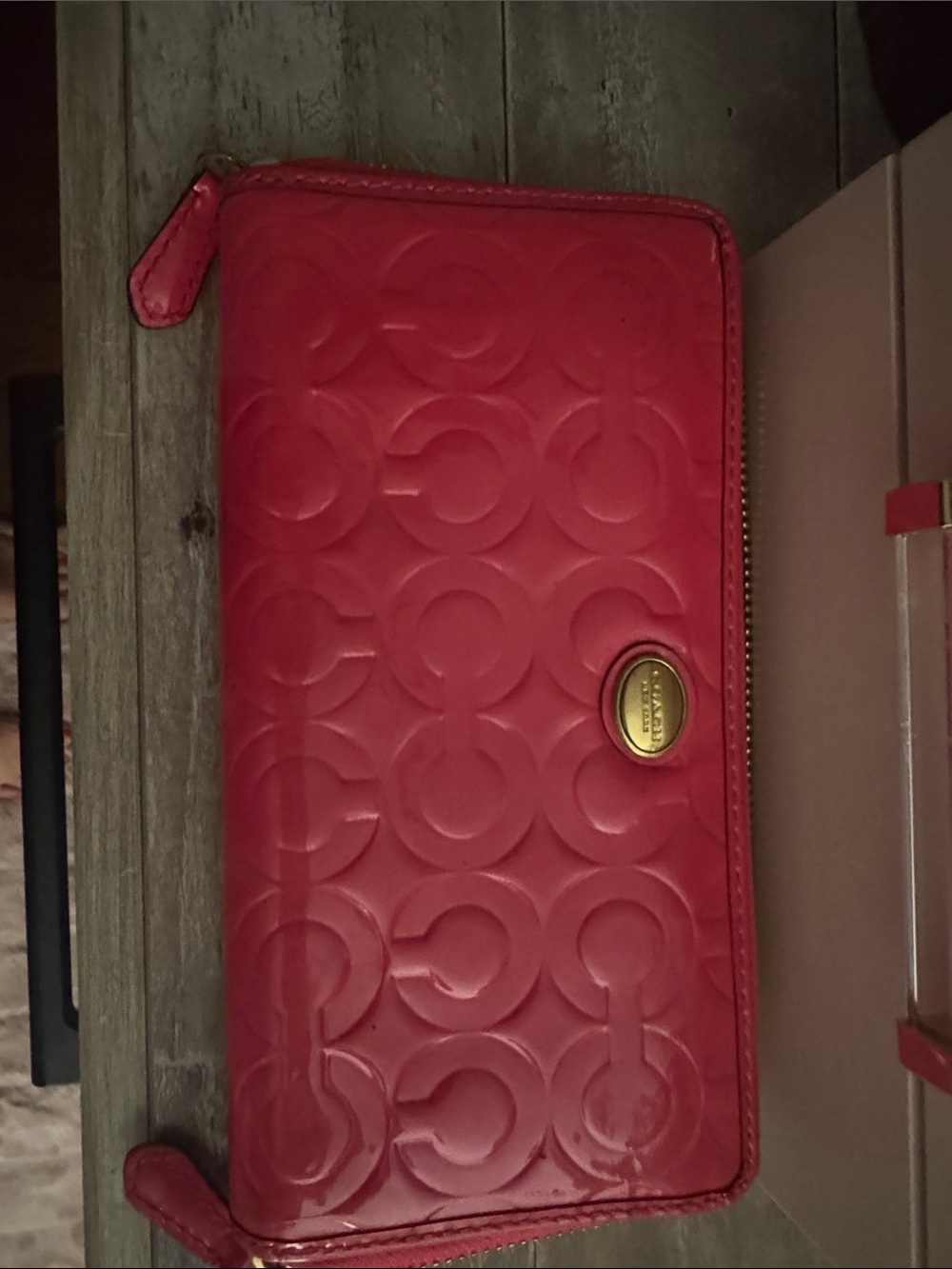 Coach Embossed Zip Wallet in Red